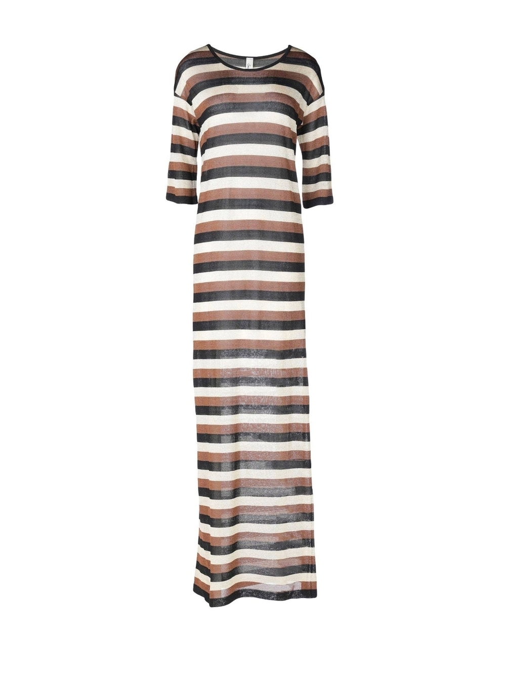 Striped Tunic Maxi Dress in Black, Cream & Brown